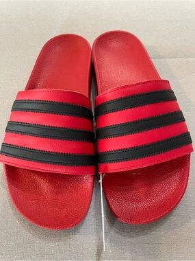 adidas Red and Black Adilette Slide Sandals